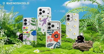 Coque RHINOSHIELD design floral pour iPhone et Samsung. Protection antichoc avec motif fleurs et plantes de créateur, collection printemps.